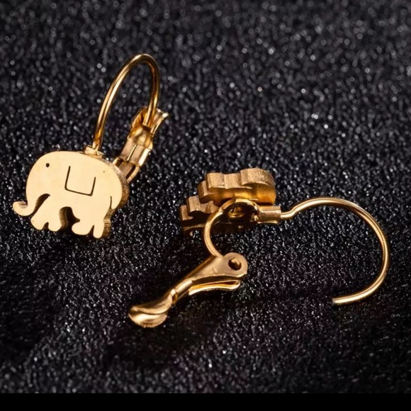 ELEPHANT ♡ GOLD Stainless Steel Earrings GIFT - Picture 2 of 5